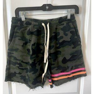 NWT Sundry Women Size S/1 Green Camo Fleece Drawstring Sweat Shorts Neon Stripes